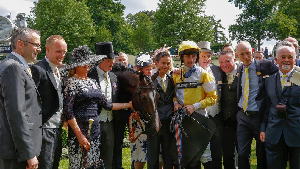 Happier times: jockey Dougie Costello with Quiet Reflection and connections