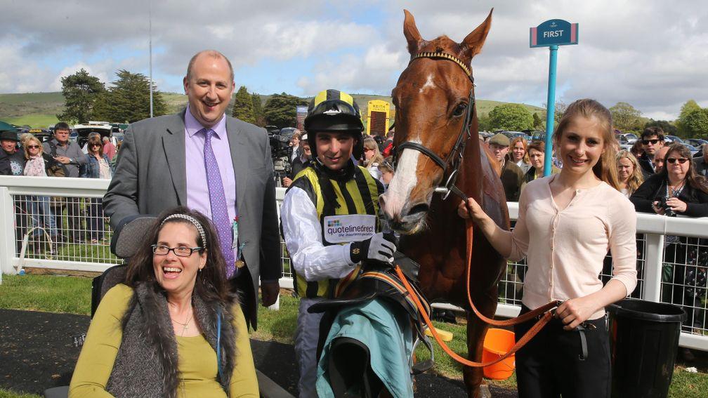 Joe Colliver with BHA chief executive Nick Rust and wife Margaretta Rust after winning on Aldebrook Lad at Cartmel in 2015