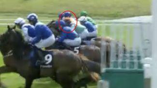 Extraordinary moment at Newmarket start as Ryan Moore caught up in another rider's equipment