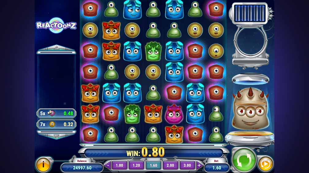 Printscreen of Reactoonz slot official gameplay