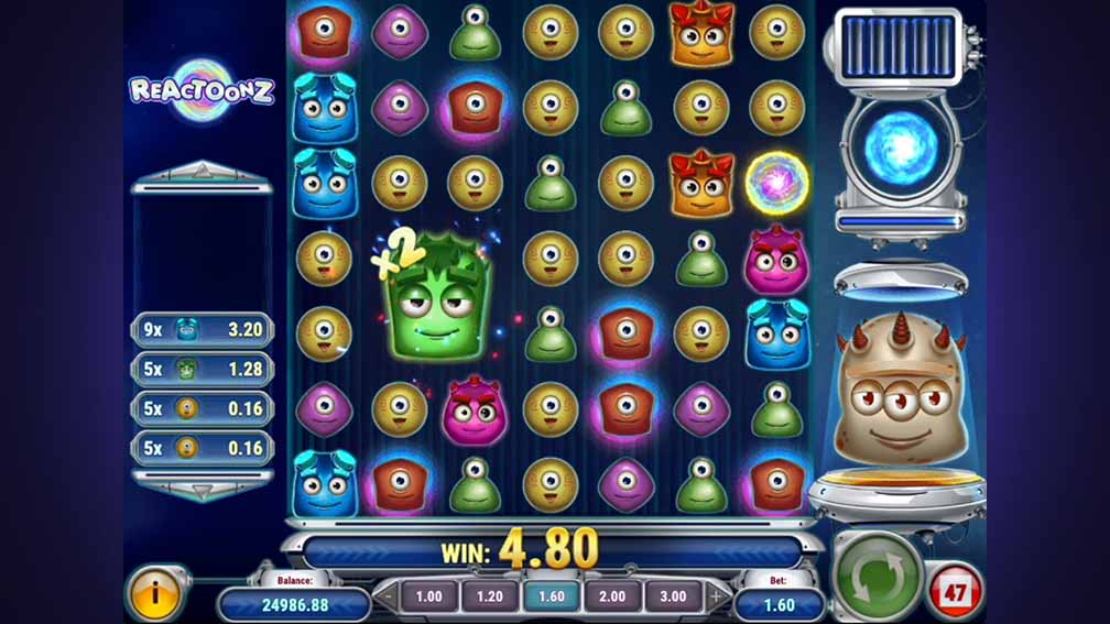 Printscreen of Reactoonz slot official gameplay