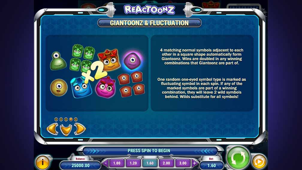 Printscreen of Reactoonz Giantoonz slot feature